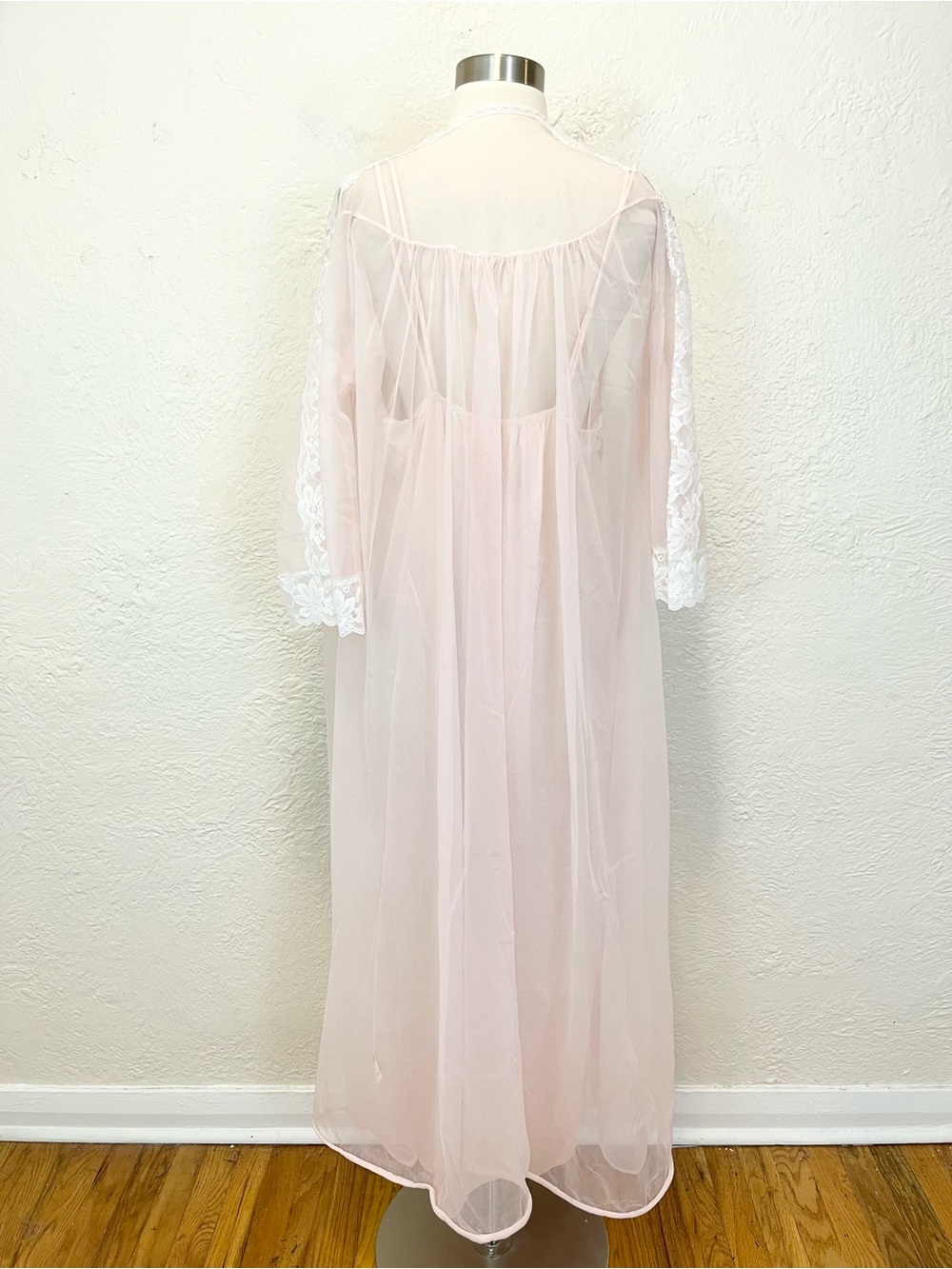 Val Mode Vintage Peignoir Set Nightgown Robe Light Pink White Lace Trim Small S - Picture 3 of 15